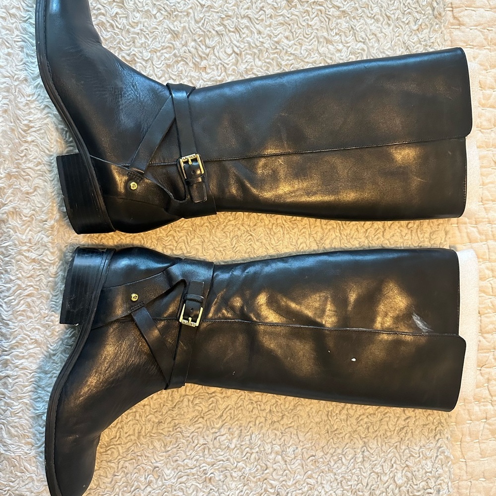 Ralph Lauren Black Leather Heeled Boots